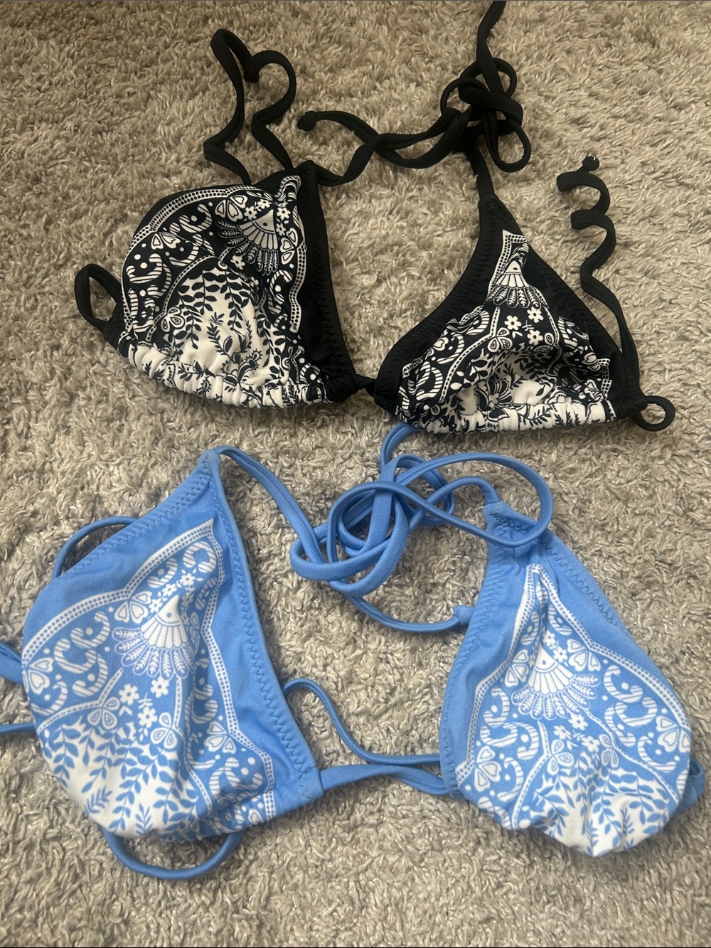 Jcrew Bandana Print Triangle Bikini Tops - Black/White & Light Blue/White Size m